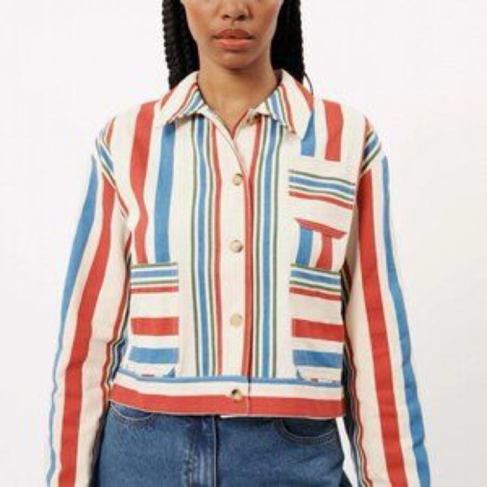 FRNCH Sz XS Ayabea Stripped Cropped Colorful Button Front Jacket
